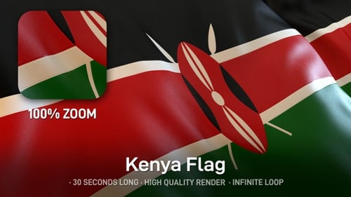 Realistic Waving Kenyan National Flag with Fabric Texture