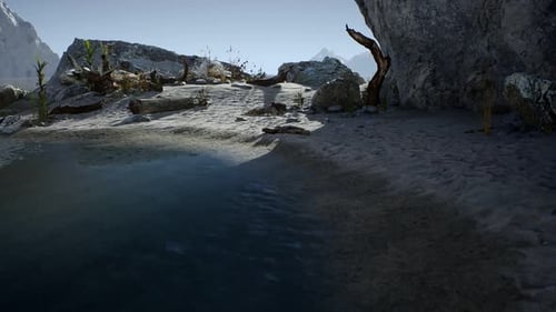 White Sand Beach Near Rocky Cliffs at Ocean