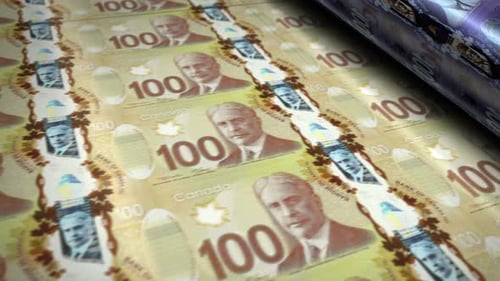 Canadian Dollar money banknotes printing seamless loop