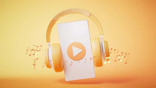 Loop animation of earphone and mobile phone