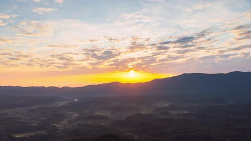 Aerial view Beautiful of morning scenery Golden light sunrise.
