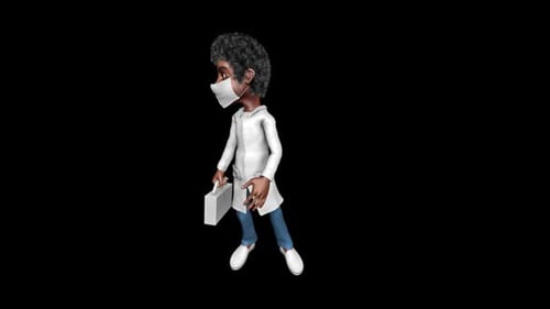 Animated 3D Doctor Character Walking with Face Mask