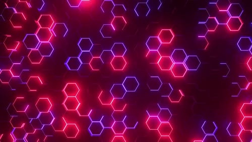 Abstract Neon Glowing Hexagon Grid Loop Background
