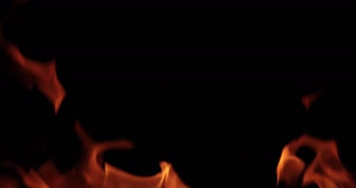 Flames of Fire on Black Background in Slow Motion