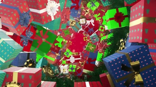 Animated Christmas Gift Boxes Falling and Swirling Reveal