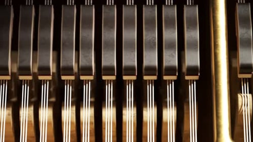 Golden Piano Strings and Hammers Musical Animation Loop