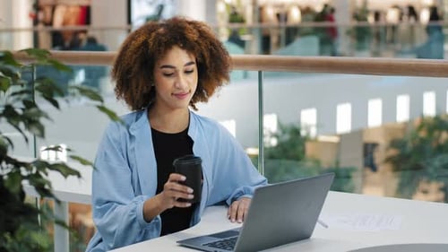 African American Student Girl Millennial Business Woman Female Freelancer User Manager Sitting at