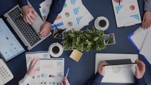 Top View Timelapse of Business Teamwork Working Analyzing Company Financial Accounting