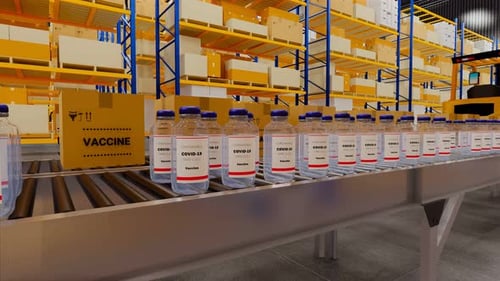 Rendu 3D. Entrepôt avec des boîtes en carton à l'intérieur sur des rayonnages à palettes.