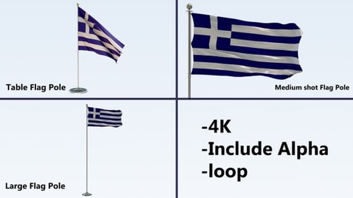 Animated Greece Flag Waving with Alpha Channel Loop