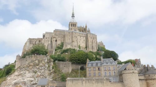 Mont Saint Michel by the day Normandy France 4K 3840X2160 UHD slow tilt video - Mt Saint-Michel w