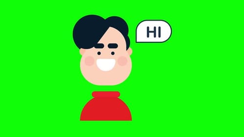 Animated Flat Design Character Saying Hi with Speech Bubble