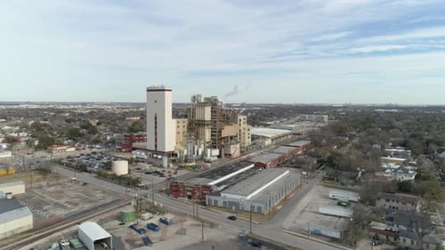 Aerial view of chemical manufacturing plant. This video was filmed in 4k for best image quality.