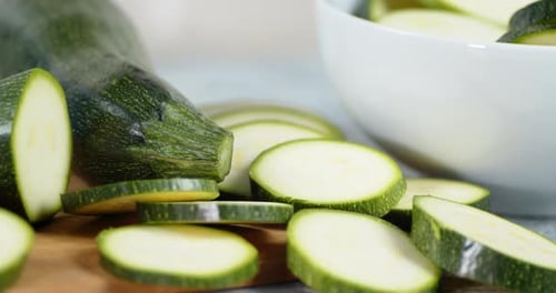 Zucchini Slices on a Wooden Cutting Board