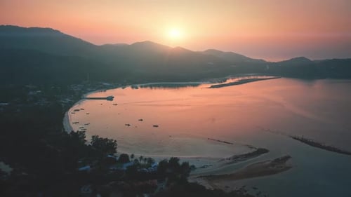 Vibrant Sunset on Tropical Island Aerial