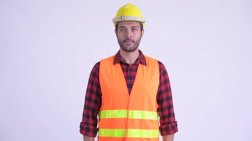 Construction Worker Wearing Hard Hat and Vest