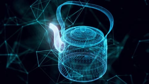 Old Tea Pot Hologram Close Up 4k