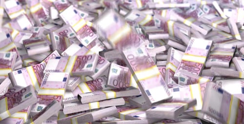 Falling Stacks of 500 Euro Banknotes Animation