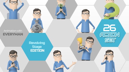 3D Animated Everyman Character Actions for Modern Presentations
