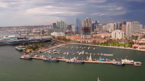 Aerial View of the San Diego Skyline and the USS Midway Museum