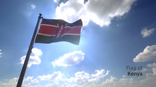 Waving Kenyan Flag Against Sunny Blue Sky