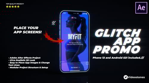 Dynamic Glitch Mobile App Promo with Animated Mockups