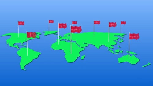 Animated World Map with Waving Flags for Global Presence