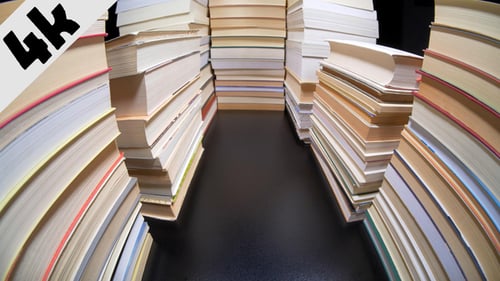 Fisheye Close-up of Book Spines in Row