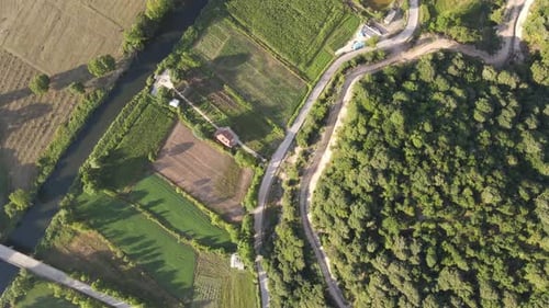 Aerial View of Green Fields and River