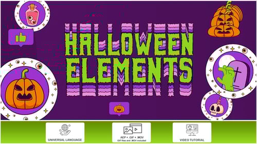 Retro Glitch Halloween Text Animations and Graphic Elements