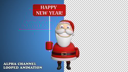 3D Animated Santa Claus Reveals Happy New Year Sign