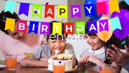 Animated Happy Birthday Banner with Confetti and Balloons