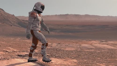 Astronaut Walking on Red Planet Surface Loop