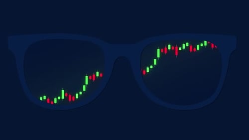 Cryptocurrency Trading Chart reflection Inside the Glasses