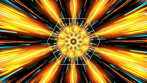 Abstract Orange Cyan Light Burst Hexagon Tunnel