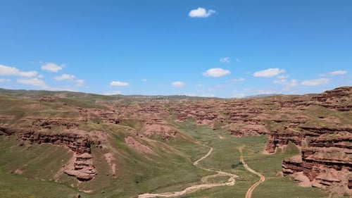 Aerial View of Rural Valley and Red Rock Canyon