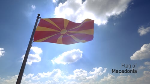 Macedonian Flag Waving in Sunny Sky