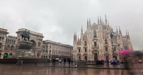Duomo di Milano in the rain, Milan, Italy Timelapse