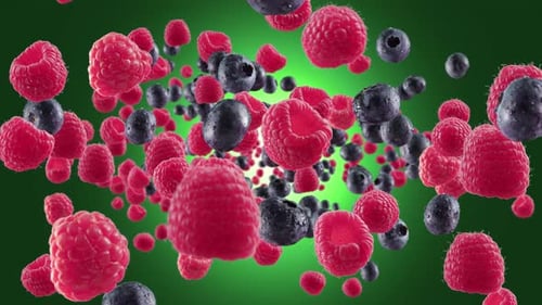Burst of Raspberry Blueberry in Deep Green Background