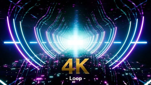 Glowing Neon Light Tunnel in Futuristic Cyberspace