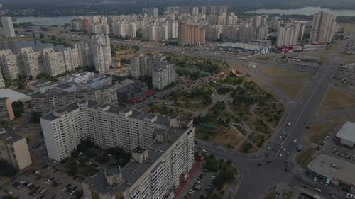 Drone is Flying Over the Residential Buildings of Kyiv Ukraine