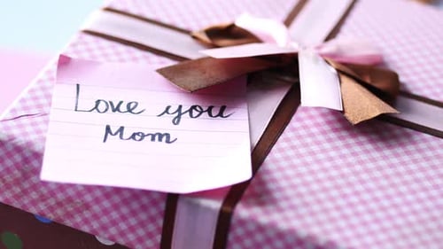 Top View of Mother Day Gift and Flower on Table