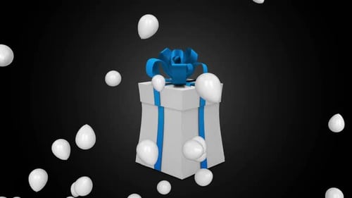 Celebratory Gift Box Reveal with Floating Balloons and Sparkles