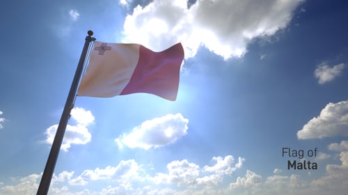 Malta National Flag Waving on Sunny Day with Bright Sunlight