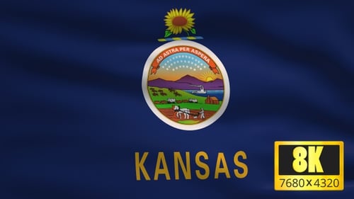 Kansas State Flag Waving Animation with Emblem
