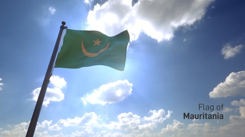Mauritania Flag Waving Realistically Against Sunny Sky
