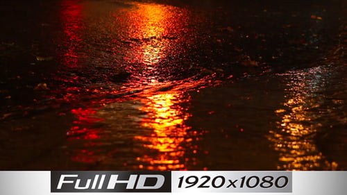 Rainy Night Road with Shimmering Reflections