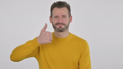 Man Giving Thumbs Up on White Background