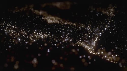 Shimmering Golden Particles Flowing in Abstract Waves