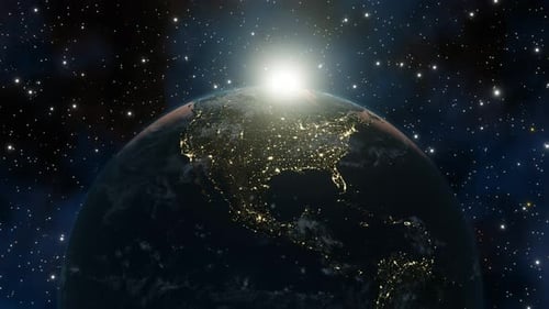 Rotating Earth with Sunrise from Space Animation